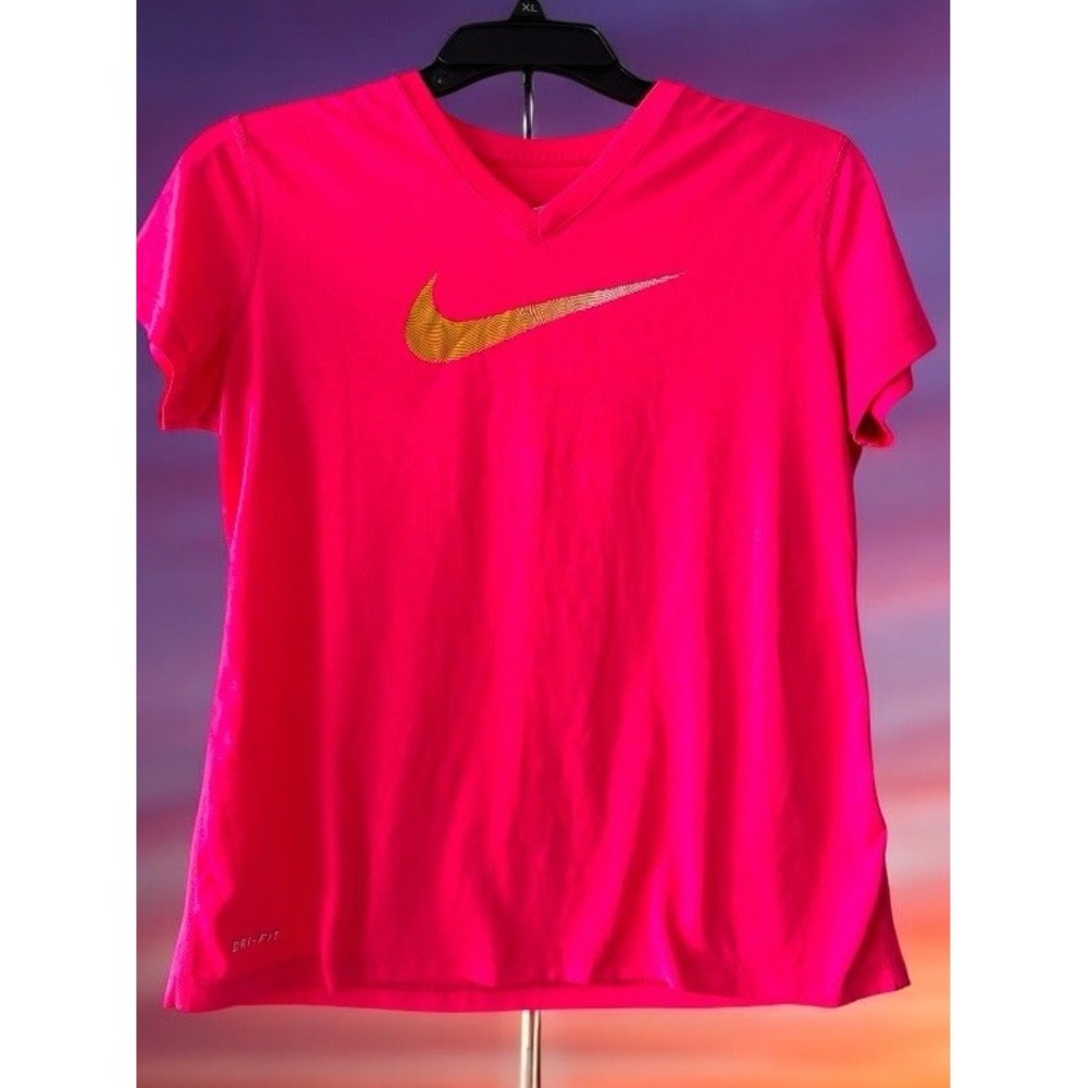 Nike‎ Girls T Shirt Size XL X Large Pink Short Sleeve Dri Fit V Neck